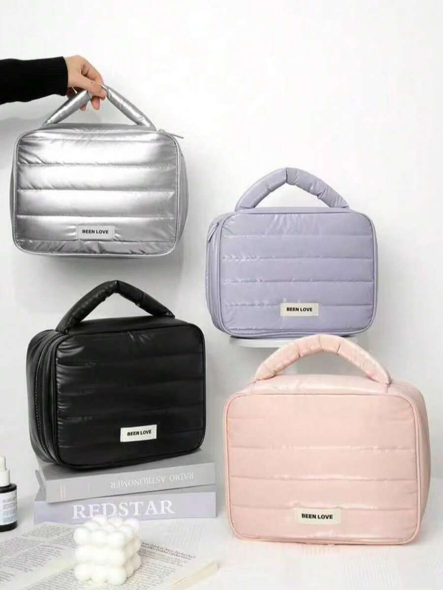 1pc Minimalist Shiny Y2K Style Foam Makeup Bag, Large Capacity Detachable With Handle, Multi-Functional Exquisite Shock-Proof Toiletry Bag And Travel Storage Bag, Girly Waterproof Storage Bag, Multi-Compartment Design, Can Store Data Cables, Perfume, Digital Accessories (Such As Data Cables, Mouse, Earphones, Etc.), Unisex - Multicolor - View 1