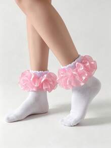 1 Pair Soft Ankle Socks, Suitable For Teenagers, Applicable For Easter, Dance, Back To School Prom, Wedding Party And Daily Wear - Multicolor - View 4