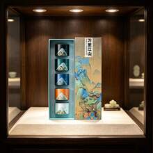 Bộ 5 cốc trà Trung Quốc 60ml bằng gốm Cảnh Đức Trấn, cốc thưởng trà thiết kế nghệ thuật truyền thống "Vạn Lý Giang Sơn", cốc trà Kung Fu phù hợp cho người yêu trà, dùng tại nhà, văn phòng và làm quà tặng (nhiều màu) - Nhiều màu - Xem 7