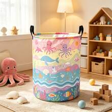1PC Storage Basket With Cute Ocean Animal Print, Octopus Whale Dolphin Pattern, Portable Handles, Suitable For Multi-Purpose Storage Of Clothes And Sundries, Home Decor And Room Decor - Multicolor - View 6