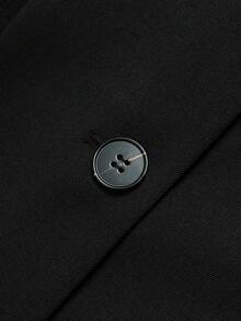 minisummer Women Elegant Fall Black Stand Collar Blazer, Three Button Fitted Waist Long Sleeve Notch Collar Office Work Jacket - Black - View 5
