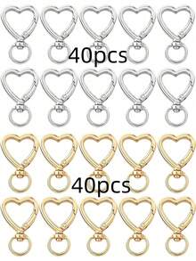 30/50/80/120pcs Heart-Shaped Swivel Lobster Clasp Keychains, Keyring Making Accessories Pendant, Jewelry Making Accessories DIY Handmade Keychains, Gold Color Carabiner Phone Charm Bag Charm Keyring Cute Zinc Alloy Spring Clasp Key Ring - Heart-shaped Keychain - View 26