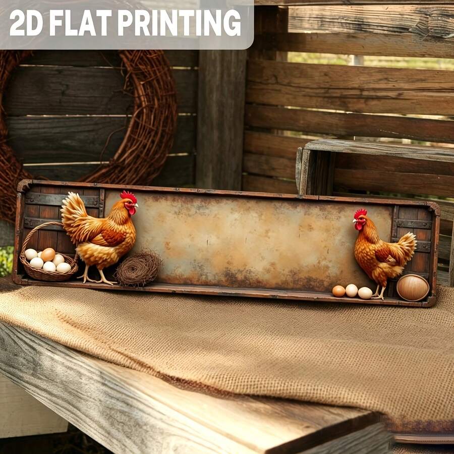 Cetak Datar 2D, 1 buah, Papan Logam Ayam Jantan & Telur Bergaya Pedesaan, Tema Ayam Peternakan, Dekorasi Gantung Dinding, Cocok Untuk Dapur, Rumah Peternakan, Restoran, Dekorasi Dinding Gaya Pedesaan Rumah, Papan Dekoratif (Gaya Acak) - A - View 1