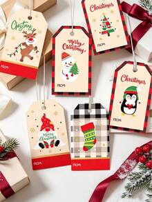 50pcs/Pack Painted Christmas Hanging Tags Kraft Paper Christmas Gift Tags Cards Party Gift Packaging Hanging Tags Cards Baking Candy Cookie Box Decoration Card Paper With Rope - View 5