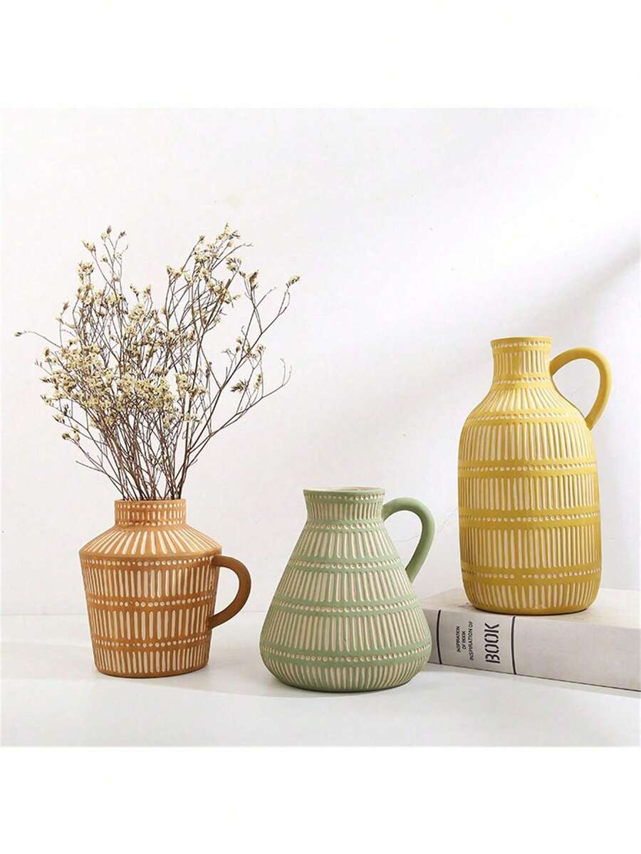 Nordic Bohemian Style Hand-Painted Ceramic Vase With Ears, Desktop Home Decor Ornament - Multi-color - View 1