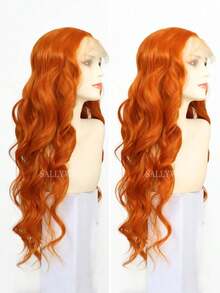 Dark Green And Orange-Red Wavy Synthetic Lace Front Wig (13x4) – Pre-Plucked Hairline, HD Transparent Lace – Suitable For Daily Wear And Beginners – 24 Inches - Multicolor - View 6