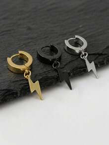1 Pair Punk Lightning Pendant Earrings - Stainless Steel Gold Color Drop Earrings - Unisex - Drop Earrings - View 5