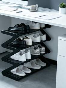 Z-Shaped Plastic Shoe Rack Floor Standing Storage Shelf, Multi-Functional Large Capacity Organizer, Easy Assembly, Space-Saving Essential For Home And Dorm, Suitable For Living Room, Bedroom And Home Decor - Multicolor - View 6