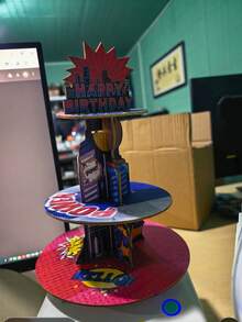 Rak Cupcake 3 Tingkat Bertema Superhero Kartun, Menara Pajangan Bertema Kota dengan Tulisan Selamat Ulang Tahun, Cocok untuk Dekorasi Meja Pesta Ulang Tahun Bertema Komik - MultiWarna - View 6