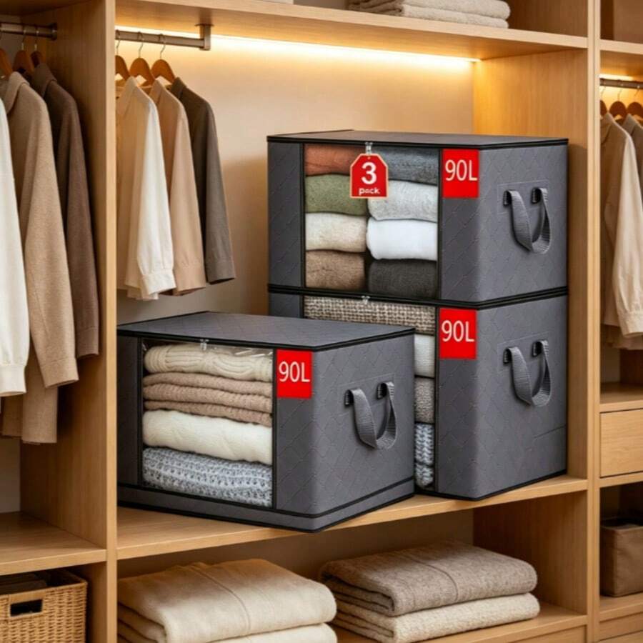 Foldable Closet Storage Organizer, Fabric Wardrobe Storage Box, Drawer Type Clothing Storage Bin, Space‑Saving Organizer For Clothes, Underwear, Sweaters, Bedroom Closet Accessories