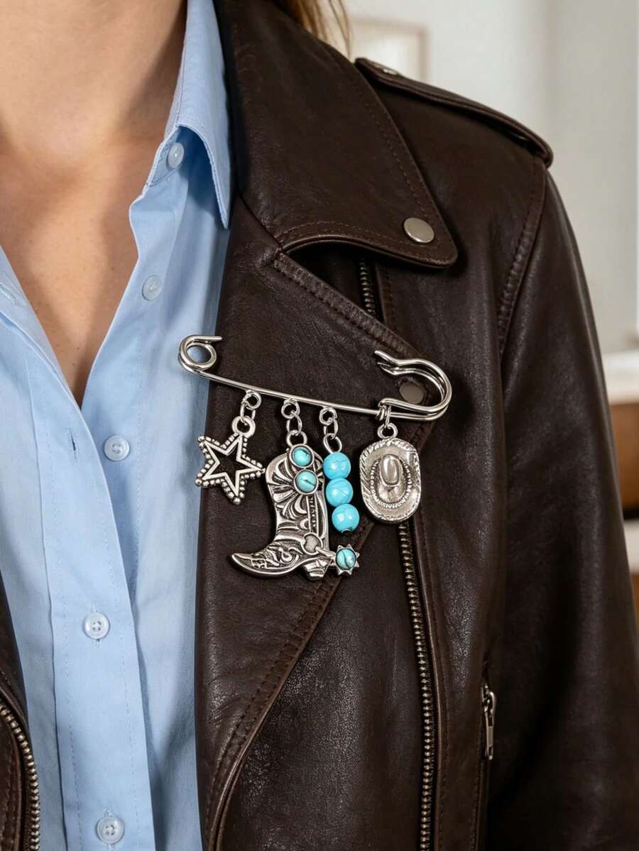 1PC Retro Western Cowboy Style Enamel Pin, Bohemian Brooch, Daily And Festival Wear Accessory, Gift For Friends - Multicolor - View 1