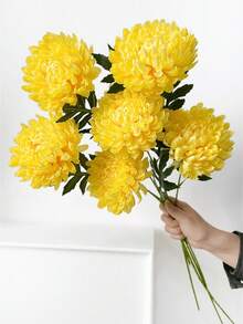 1/3pcs Artificial Chrysanthemums, 50cm Faux Flowers Suitable For Wall, Living Room, Bedroom, Wedding, Party Decoration, Tabletop Filler, Home, Tabletop Decor, Kitchen, Wedding, Tabletop, Centerpiece, Office, Garden, Outdoor, House, Yard Decoration - Yellow - View 1