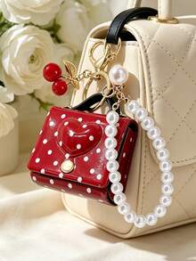 Women's Mini Coin Purse Keychain With Pearl Chain And Small Cherry, Cute Designer Style Handbag Tote Bag Charm Accessory - Multicolor - View 3