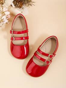 Elegant And Cute Mary Jane Flat Shoes For Little Girls And Middle Girls, Suitable For Indoor Parties And Events In Autumn And Winter, Perfect For Matching With Dresses - Red - View 1
