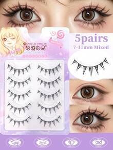 MENGJIESHANGPIN 5 Pairs Cartoon Doll Style Eyelashes, Lightweight European & American Fine Black Lashes, Natural & Thick, Photogenic - Spiky Manga Lashes - View 2
