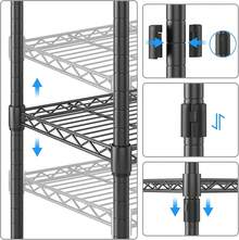 Estantería Metálica de 5 Niveles con Ruedas, Estante de Alambre Ajustable y Ganchos Laterales, Mueble de Almacenamiento Resistente, Ideal para Cocina, Baño, Cochera y Despensa - Negro - Ver 3