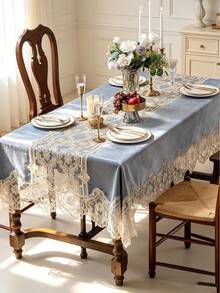 1pc Light Gray Velvet Hollow Lace Tablecloth, Gold Vine Rope Embroidery Craft Tablecloth, Multiple Size Options, Suitable For Living Room, Dining Room, Home Decor And Room Decoration, Perfect For Holiday Party Decor Or Dining Table Decoration - Dusty Purple - View 7
