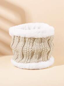 1pc Fleece Trim Cable Knit Children's Neck Warmer, Elastic Shiny Thread Seamless Loop Scarf, Unisex Daily Accessory - 1PC - View 17