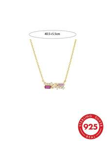 1pc S925 Sterling Silver Micro-Inlaid Zirconia Rectangular Pendant Necklace, Women's Niche Design, Fashionable, Light Luxury, Elegant, Elegant, Personalized, Exquisite, High-End, Collarbone Chain, Daily Versatile, Party, Generous Accessory, Gift For Girlfriend, Best Friend, Birthday, Holiday, Atmosphere, Minimalist Neck Decor - Rectangle - View 4