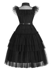 Tween Girl Black Party Princess Dress, Suitable For Holiday Celebrations, Evening Parties, Balls, Stage Shows, Halloween - Black - View 4
