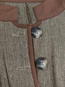 Tweed Stand Collar Cinched Waist Cropped Blazer, Contrast Trim Single-Breasted Long Sleeve Slim Fit Jacket, Mature Vintage Style Short Blazer, Suitable For Office Commute, Girls Gathering, Casual Date - Brown - View 7