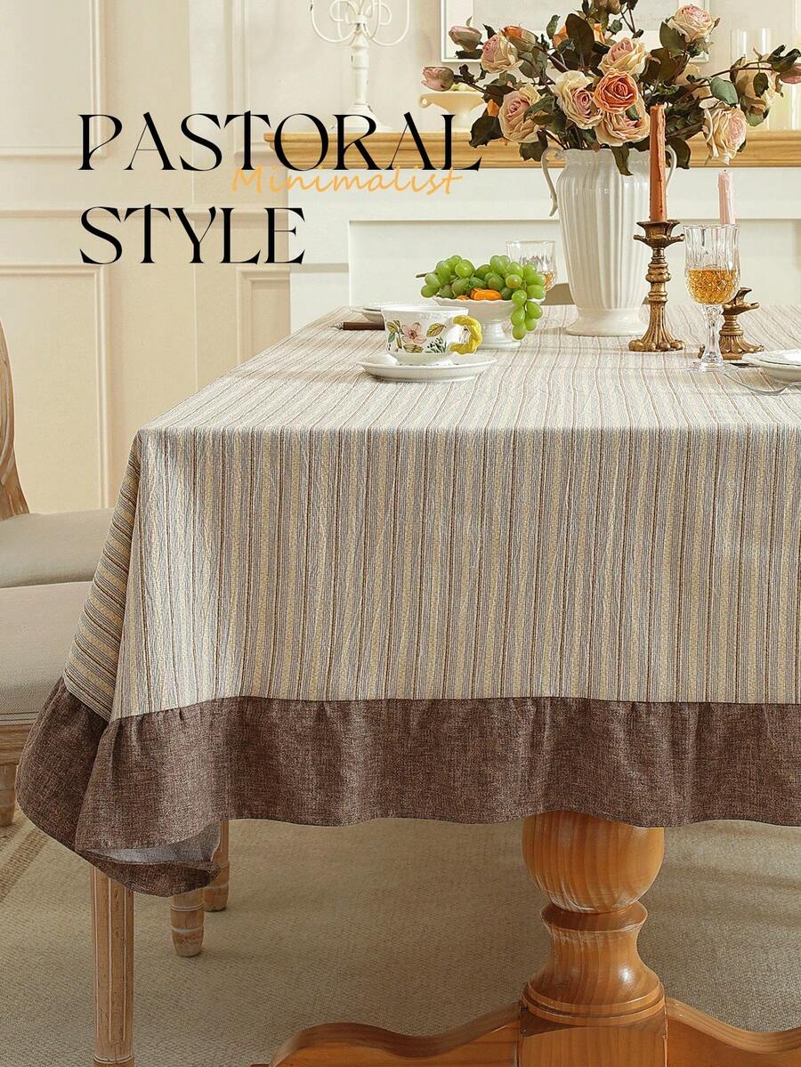1pc Ruffle Edge Tablecloth, Fresh Country Style, Suitable For Dining Table Decoration, Picnic Tablecloth, Holiday Celebration, Wedding Party Gathering, Birthday Banquet, Daily Dining Table, Kitchen And Dining Room Decoration, All Seasons, Home Decor - Dusty Pink - View 1