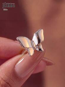 Hihho 1pc Luxury Minimalist Smooth Butterfly Design Women's Stud Earrings, Suitable For Commuting, Dating And Daily Wear - Butterfly - View 3