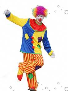 2PCS/Men's Clown Costume Set, Adult Multi-Color Funny Circus Clown Outfit, Halloween, Carnival, Cosplay Party Costume - Multicolor - View 3