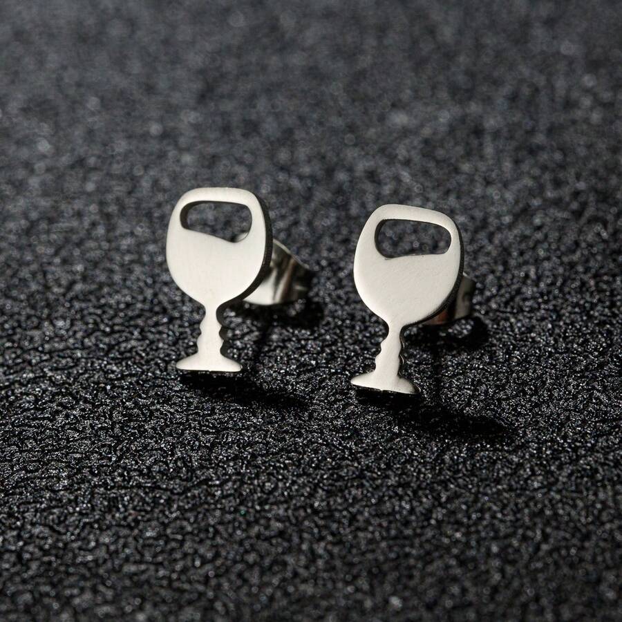 1 Pair Punk Wine Glass Earrings , Stainless Steel , Fashion Jewelry ,Daily Wearing - GED034 - View 1