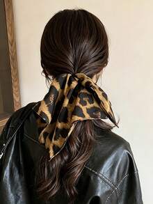 1pc Women's Leopard Print Square Hair Scrunchie, Elegant Low Ponytail Hair Tie, Fashionable Hair Accessory For Women, Ponytail Decoration Hair Accessory - Multicolor - View 5