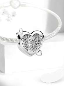 1pc Bow Heart Pendant, Suitable For Women's Bracelets, Bangles, DIY Jewelry Making, And Daily Outfit Matching, Can Decorate Girls' Jewelry - Silver - View 9