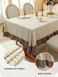 1pc Ruffle Edge Tablecloth, Fresh Country Style, Suitable For Dining Table Decoration, Picnic Tablecloth, Holiday Celebration, Wedding Party Gathering, Birthday Banquet, Daily Dining Table, Kitchen And Dining Room Decoration, All Seasons, Home Decor - Dusty Pink - View 7