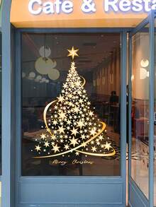 2pcs Christmas Tree Glass Stickers - No Bulb No Power Window Decor, Creative Holiday Atmosphere Stickers - Gold - View 7