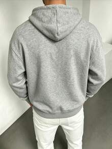 ZYNTH BALENO Men's Autumn/Winter Loose Drop Shoulder Zip-Up Sweatshirt, Suitable For Sports, Outdoor, Indoor, Classic Solid Color Long Sleeve - Light Grey - View 3