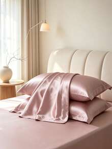 1pc, Solid Color, Soft & Breathable, Satin Trim Decorative Pillowcase (Pillow Insert Not Included), Please Purchase According To Pillow Size - Pink - View 1