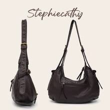 STEPHIECATHY Women's Cool Street Style Vintage Y2K Soft Washed PU Leather Multi-Zipper Decor Adjustable Shoulder Strap Shoulder Crossbody Handbag, Casual Daily Style - Multicolor - View 9