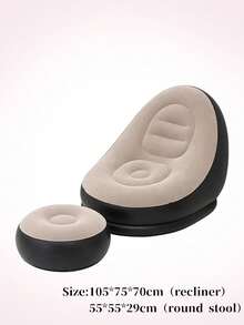 Single Inflatable Air Sofa With Matching Foot Stool, Soft Flocked PVC Ergonomic Lounge Chair, Foldable Portable Inflatable Couch For Home Living Room, Backyard, Camping - A - View 13