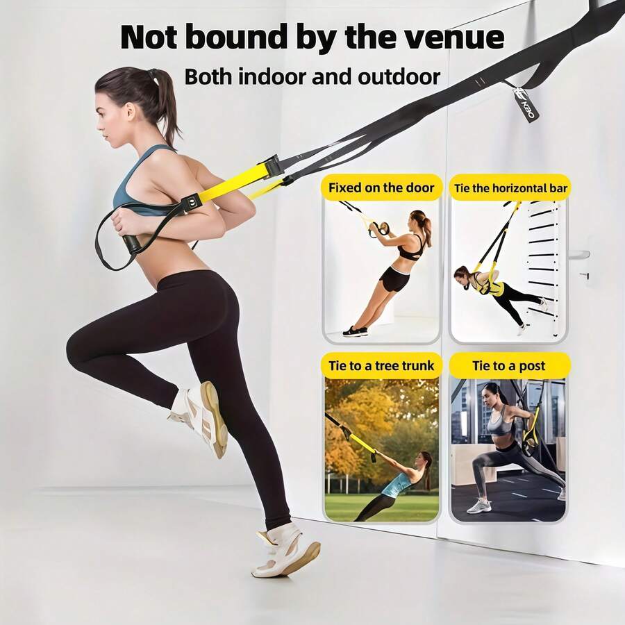 Suspension Trainer, Full Body Workout Adjustable Resistance Band, Pull-Up Assist Band, Door-Mounted Fitness Training Strap, Durable PP Material, Mixed Color Design, Suitable For Home And Outdoor Exercise, Gym Accessory - Multicolor - View 1