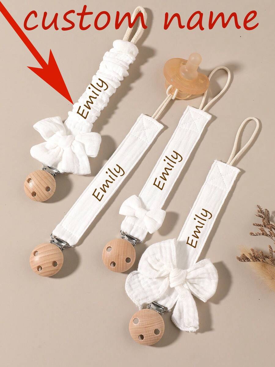 1 Set Personalized Pacifier Clip, Cute Polka Dot Print Customized Pattern, Universal Pacifier Clip, Personalized Gift - Multicolor - View 1