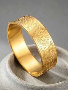 Camhanno Gold Vintage Carved Stainless Steel Hinge Bracelet, Stackable, Women's Daily Party Jewelry Gift - Multicolor - View 5