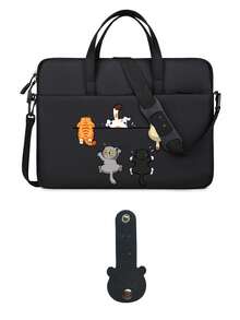 Laptop Bag, Compact Shoulder Bag With Accessory Compartments, Cat Print Design, Equipped With Detachable And Adjustable Shoulder Strap, Data Cable Storage, Fits In Suitcase, Laptop Protective Bag, Briefcase, Document Storage Bag, Portable Commuter Bag, Suitable For Laptop And Tablet, Travel, Commute, Back To School, Halloween, Christmas Gift - Multicolor - View 14