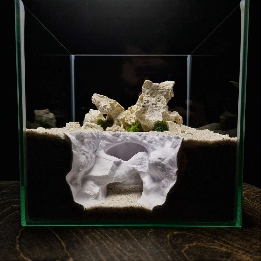 Tempat Persembunyian Dinding Batu Miniatur dari Cangkang yang Retak dan Berpilin | Material | Cocok untuk Ikan, Gecko, Kadal, Ular, Ikan Hias, dan Udang | Akuarium Reptil | Gaya Dinding Batu Miniatur - Putih - View 1