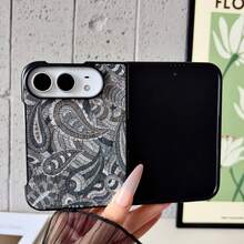 1pc New Western Style Black Paisley Flower Magnetic Foldable Phone Case Compatible With Apple DUO, Unisex Gift, Shockproof Anti-Slip Dirt-Resistant Protective Shell - Black - View 2