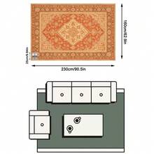 1PC Orange Brown Classical Floral Area Rug, European Vintage Style Faux Cashmere Rectangular Symmetrical Pattern, Machine Washable Suitable For Living Room Bedroom Daily Home Decor, Aesthetic Home Decoration - Multicolor - View 14