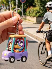 MASSDI Road Trip Car Silicone Keychain, Cartoon Duo Figurine Pendant In Purple Convertible, Anti-Corrosion Metal Split Ring, Fashion Bag Charm For Backpack, Handbag, Car Key And Luggage Ornament - Multicolor - View 1