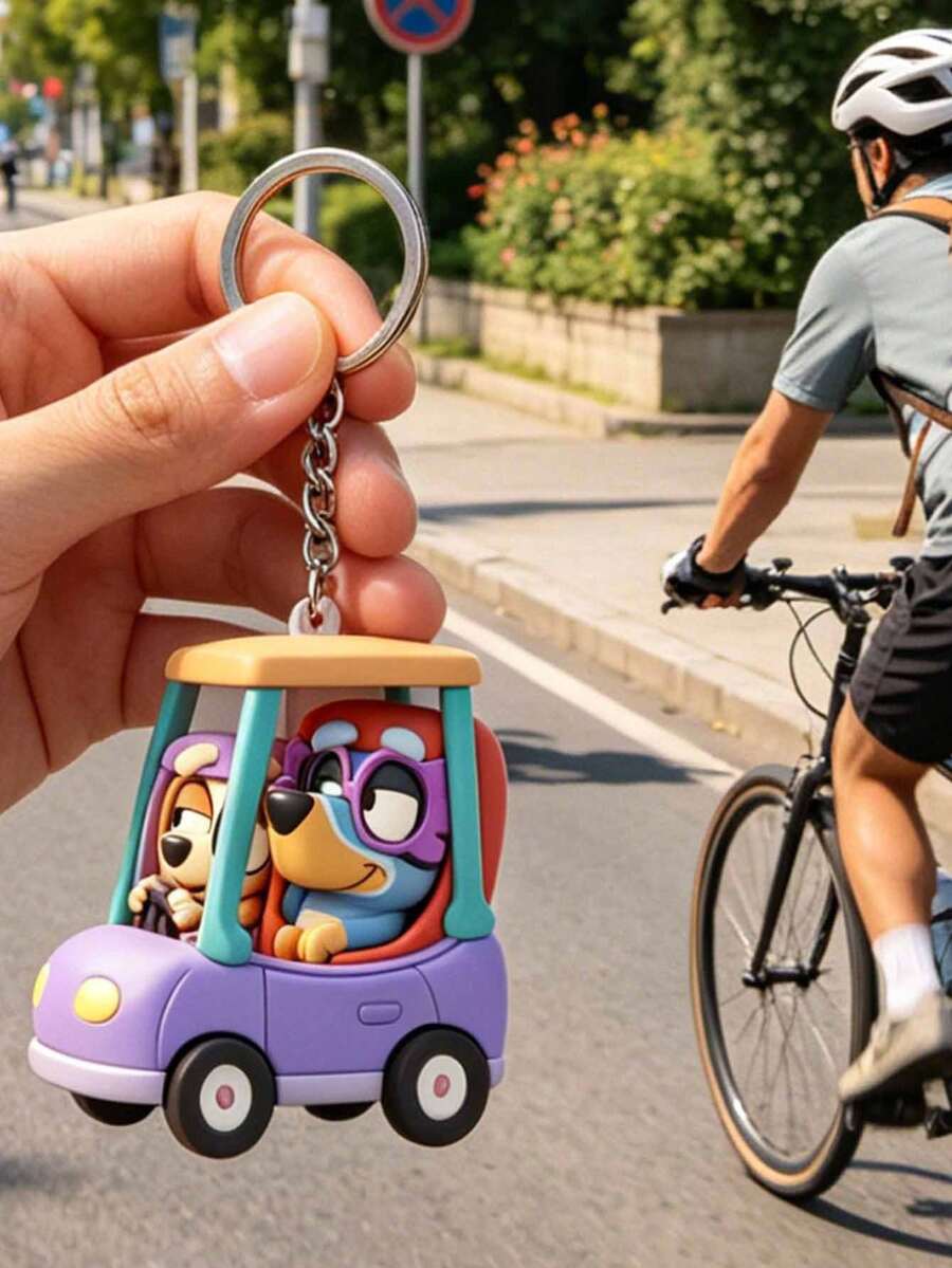 MASSDI Road Trip Car Silicone Keychain, Cartoon Duo Figurine Pendant In Purple Convertible, Anti-Corrosion Metal Split Ring, Fashion Bag Charm For Backpack, Handbag, Car Key And Luggage Ornament - Multicolor - View 1