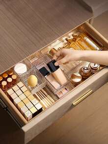 7pcs/1 Transparent Drawer Storage Box, Cosmetic Storage Box, Cosmetic Organizer, Multi-Functional Storage Box, Ideal For Bathroom Vanity Storage, Home Decor Bathroom Accessories, Suitable For Large Capacity Storage Racks, Such As Makeup Brushes, Eyebrow Pencils, School Supplies, Etc., Tray Stand Display Rack, Suitable For Makeup Vanity And Bathroom Countertop, Home Decor - Multicolor - View 13