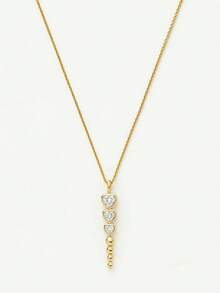 1Pc Gold Tone Layered Heart Zirconia Pendant Necklace, Dainty Chain Y-Shape Necklace, Minimalist Stackable Neck Jewelry For Women Daily Party Gift - Gold - View 7