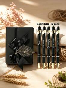 [Customized]Engraved Ballpoint Pen With Touchscreen Tip, Personalized Name 2-In-1 Metal Pen With Exquisite Gift Box, Suitable For Men And Women, Professional Business Stationery Office Supplies, Unique Birthday Christmas Gift, Multiple Styles Available, Great Gift Choice - Multicolor - View 2