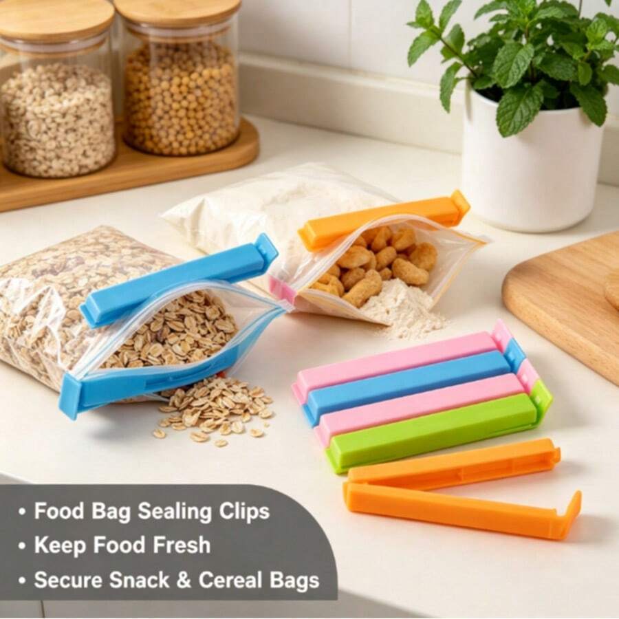 5pcs Chip Bag Clips, Plastic Food Storage Sealing Clips, Heavy Duty Plastic Food Clips, Airtight Sealing Kitchen Tools, Multi-Color, Essential For Food Storage Organization, Camping, Halloween Candy Bags, Christmas Stocking Stuffers, Clips - Multicolor - View 1
